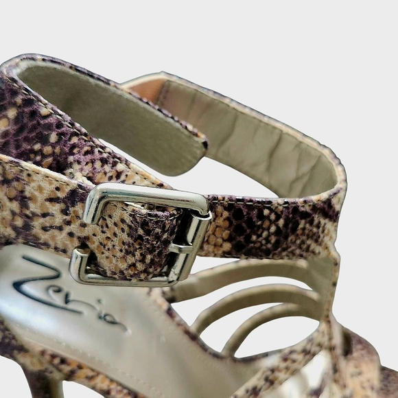 Size 7 Women's Strappy Snake Print Heels - Brown And Tan - Picture 5 of 7